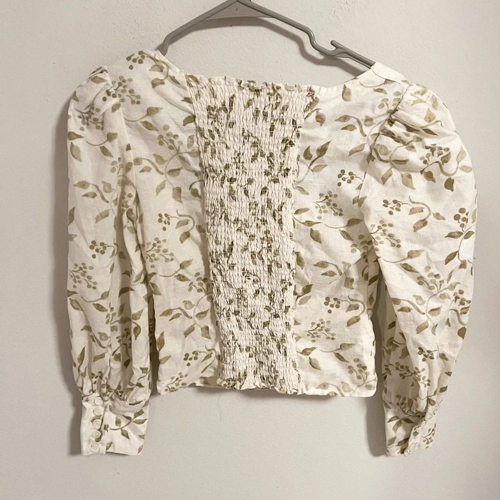 Reformation Smocked linen blouse